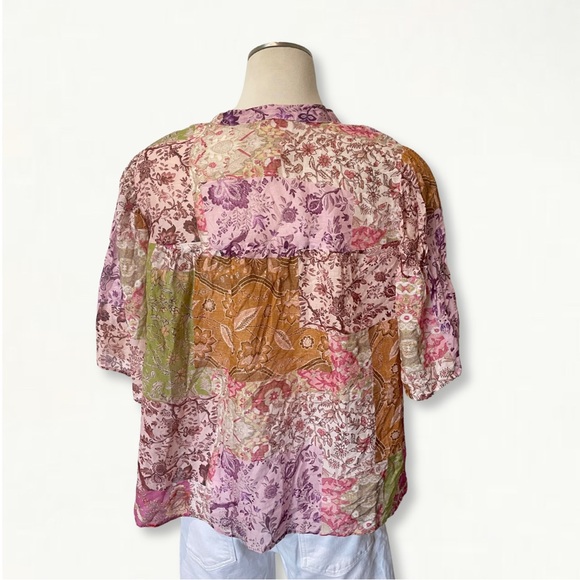 Johnny Was Bertha Top Flowy Bohemian Patchwork Shirt Size Medium - Picture 9 of 16